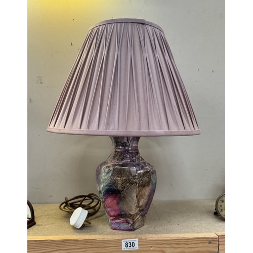 830 - A late 20th century ceramic table lamp with shade.