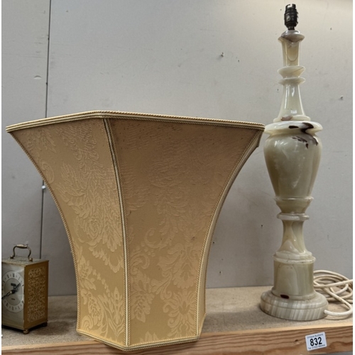 832 - A tall vintage alabaster table lamp with shade