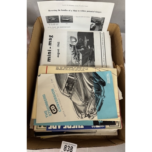 838 - A box of 1960s Mini Mag club magazines & other classic mini ephemera