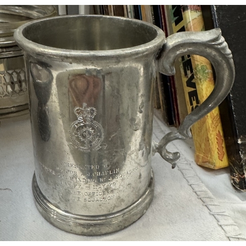 839 - A quantity of silver plate & pewter including tankards & tureens