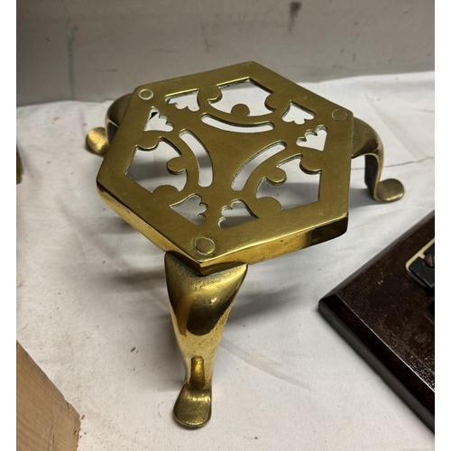 841 - A vintage tobacco cutter & a brass trivet