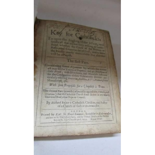 1206 - Baxter, Richard, A Key For Catholicks. 1659, London. 1st ed. re-backed with original boards.