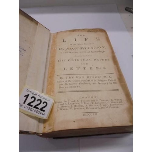 1222 - Birch, Thomas, Dr John Tillotson Lord Archbishop of Canterbury His Original Papers and Letters, 1752... 