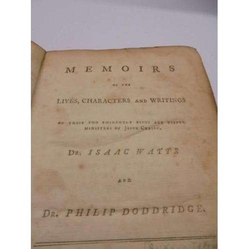 1223 - Memoirs of the Lives, Characters and Writings of Dr Isaac Watts and Dr Philip Doddridge. 1753, Bosto... 