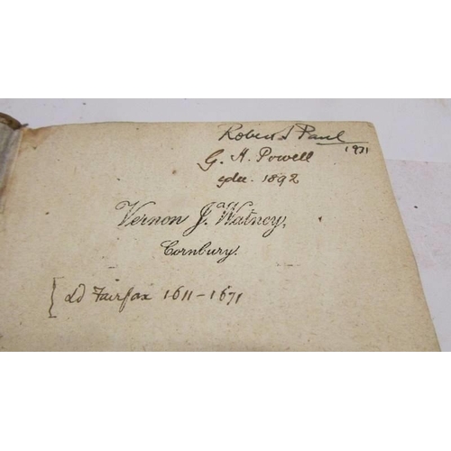 1237 - Fairfax, Thomas, Short Memorials of Thomas Lord Fairfax written by himself. 1699, London. 1st Editio... 