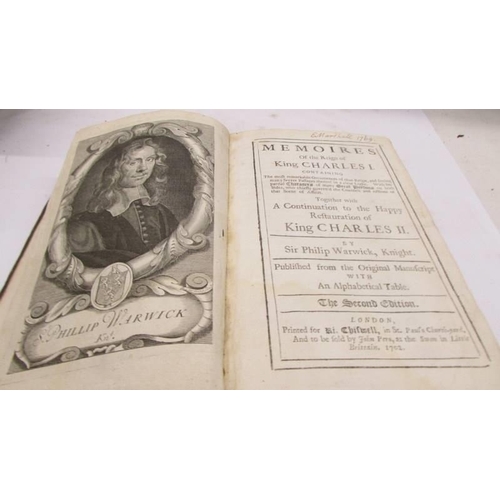 1243 - Warwick, Philip, Memoires of the Reign of King Charles I. 1702, London. The Second Edition.