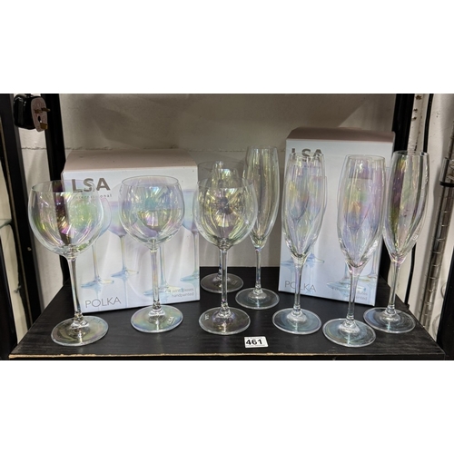 461 - 2 Boxes of drinks glasses, 1 x 4 wine glasses, 1 x Champagne glasses