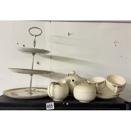 465 - A cake stand & a tea set A/F