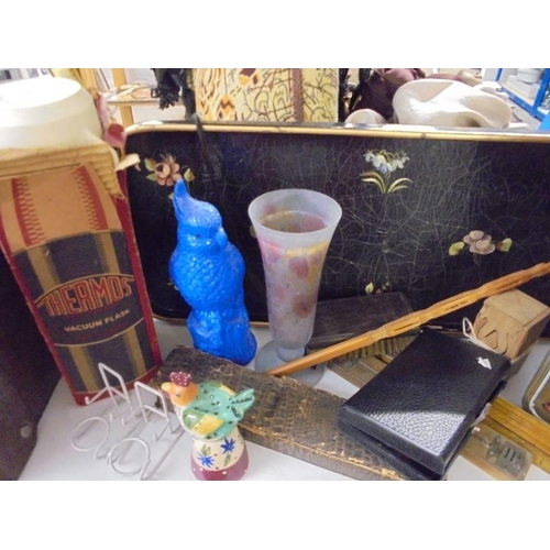 534 - A mixed lot including lacquered tray, Thermos flask etc.,