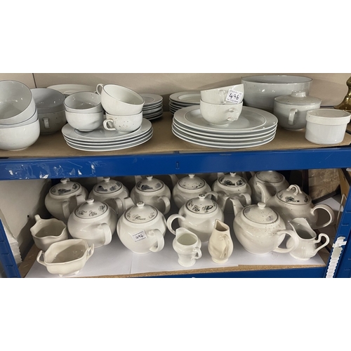 496 - A large collection of catering pots, plates etc