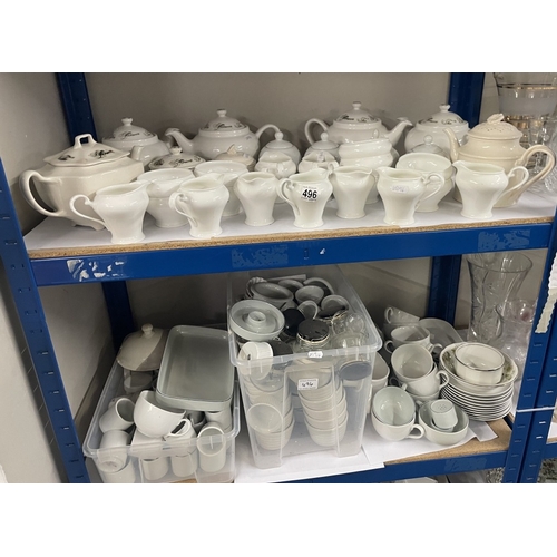 496 - A large collection of catering pots, plates etc