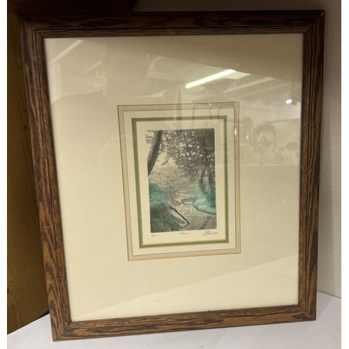 491 - 2 Framed & glazed woodland scenes in tones of greens & greys. See photographs for artist.