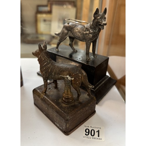 901 - An AEL Lejeune guide dog on plinth & 1930s Spelter Alsatian night light