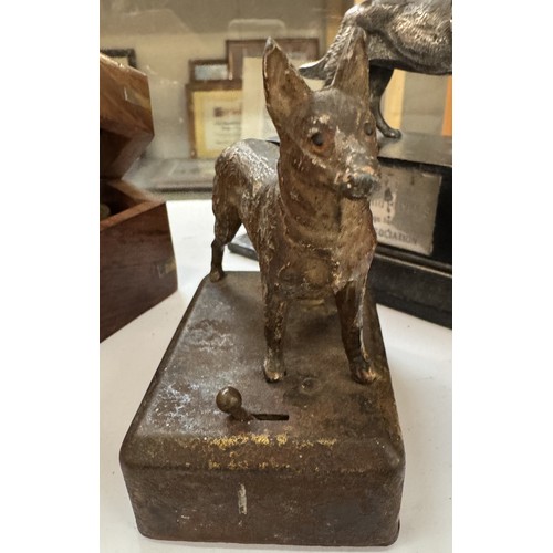 901 - An AEL Lejeune guide dog on plinth & 1930s Spelter Alsatian night light