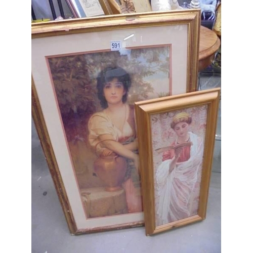 591 - Two framed and glazed 20th century prints featuring females. COLLECT ONLY..