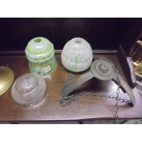 610 - Three Edwardian lamp shaped and a frame for glass shell shades.