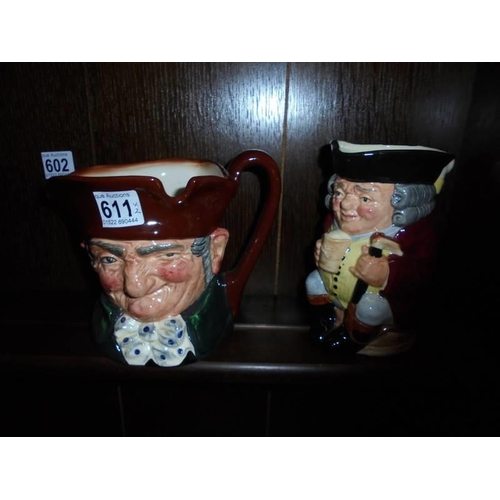 611 - A Royal Doulton Old Charley Character jug and a Royal Doulton Jolly Toby jug.