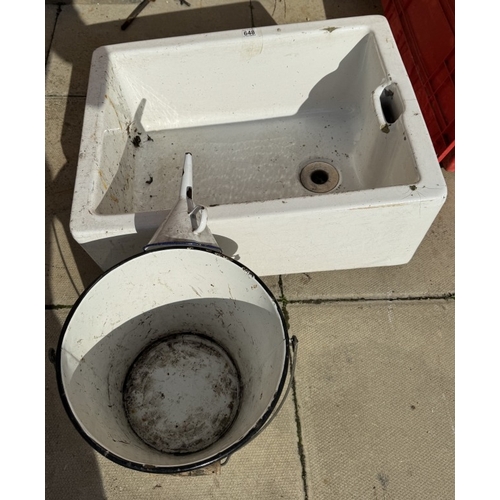 648 - A Belfast sink with metal bucket & funnel