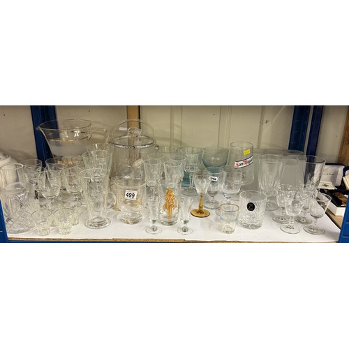 499 - A shelf of drinking glasses, An ice bucket & a jug