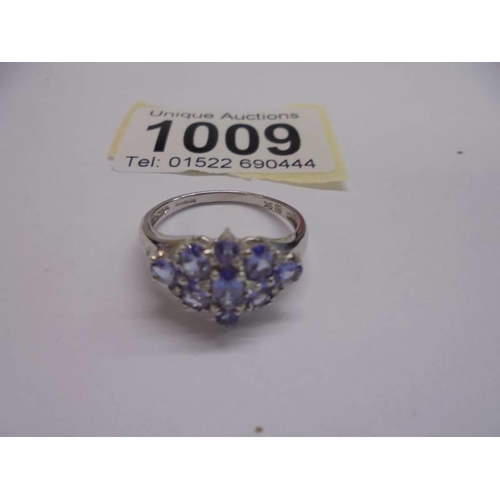 1009 - A 9ct yellow gold diamond and tanzanite ring, size P half, 2.8 grams.