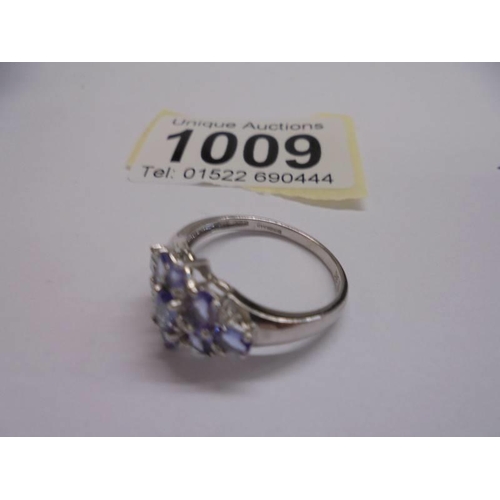 1009 - A 9ct yellow gold diamond and tanzanite ring, size P half, 2.8 grams.