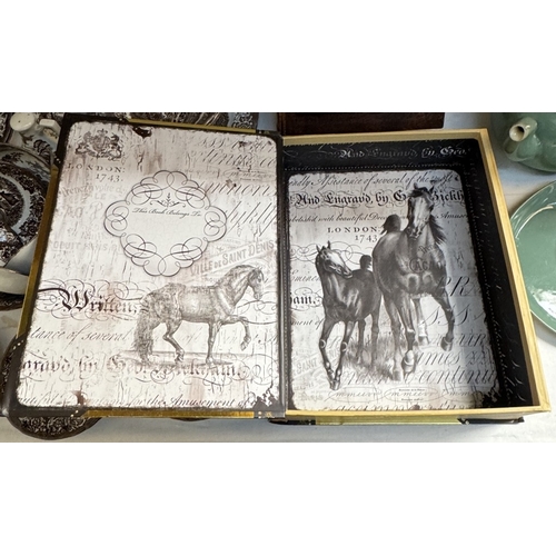 604 - 2 Storage boxes in the style of books, horse & fruit