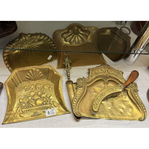 616 - 6 Brass crumb trays & 1 brush