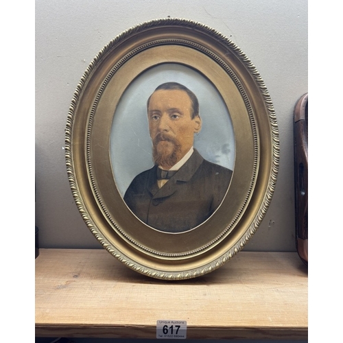 617 - An Edwardian portrait in oval gilt frame