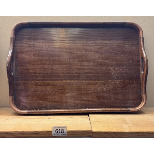 618 - An Edwardian oak serving tray with copper corners