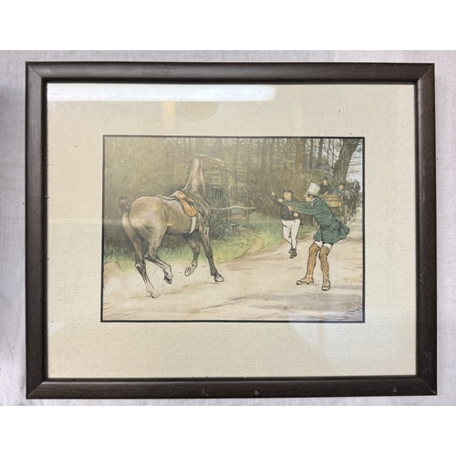 621 - 2 Horse prints taken from engravings & A oil on board in gilt frame