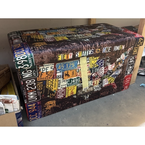 625 - A storage box with American car number plates decoration