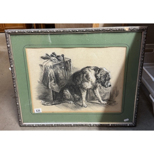 626 - A charcoal picture of a dog signed M.Halkon June 18-04