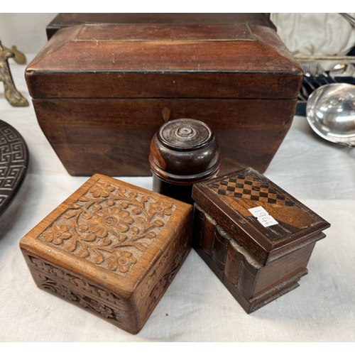 629 - A Georgian sarcophagus tea caddy & inlaid boxes etc