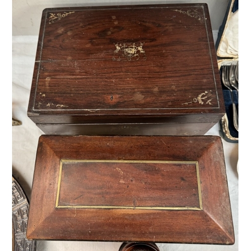 629 - A Georgian sarcophagus tea caddy & inlaid boxes etc