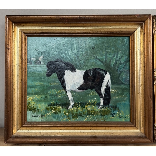 632 - 2 Gilt framed oils on board of horses