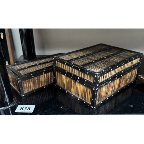 635 - 2 Vintage porcupine quill trinket boxes. 20cm x 14cm x 8.5cm & 20cm x 10cm x 5cm