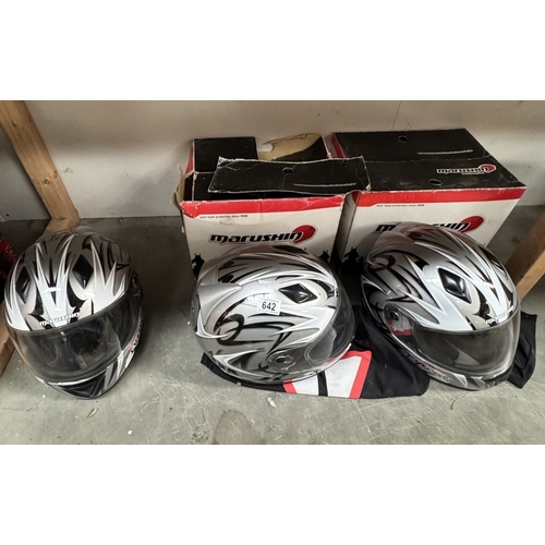 642 - 2 Used Marushin motorcycle helmets (Size L)