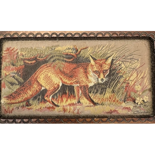 650 - A Cash's woven picture of a fox mounted into a wooden box. From the Tatra mountains, Poland