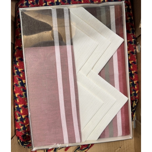 651 - A New tablecloth & napkins from Finland, curtains, bed spread & blanket etc