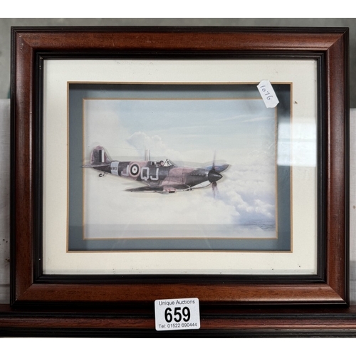 659 - A framed 3D paper picture of a Spitfire & A black & white photo print of Vulcan XA907