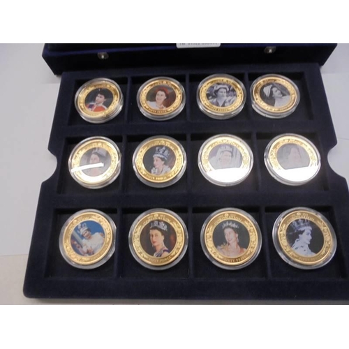 1115 - A cased set of 16 1953 - 2013 Coronation Jubilee gold plated coins and a £5 coin.