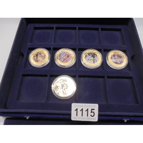 1115 - A cased set of 16 1953 - 2013 Coronation Jubilee gold plated coins and a £5 coin.