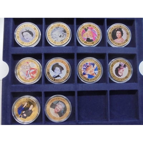 1116 - 22 cased 1952 - 2012 Diamond Jubilee gold plate coins, A Royal engagement coin and a Roman Army coin... 