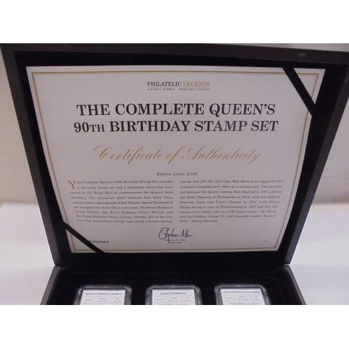 1117 - The Complete Queens 90th Birthday stamp set. Cased.