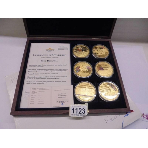 1123 - A cased set of six Rule Britannia coins with certificate.