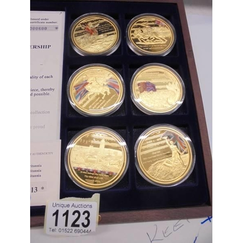 1123 - A cased set of six Rule Britannia coins with certificate.