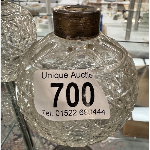 700 - 3 Cut glass perfume bottles with silver collars