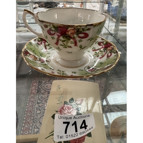 714 - A Cup & Saucer by Royal Albert Old Country Roses, Ruby Celebrations, Green Damask