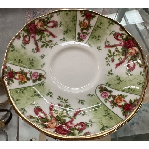 714 - A Cup & Saucer by Royal Albert Old Country Roses, Ruby Celebrations, Green Damask