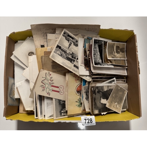 728 - A large box of mixed postcards , photographs & other ephemera